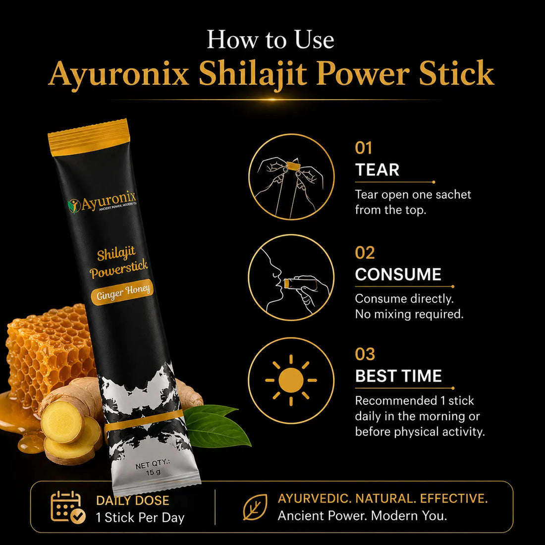 Ayuronix Shilajit Powerstick Ginger Honey
