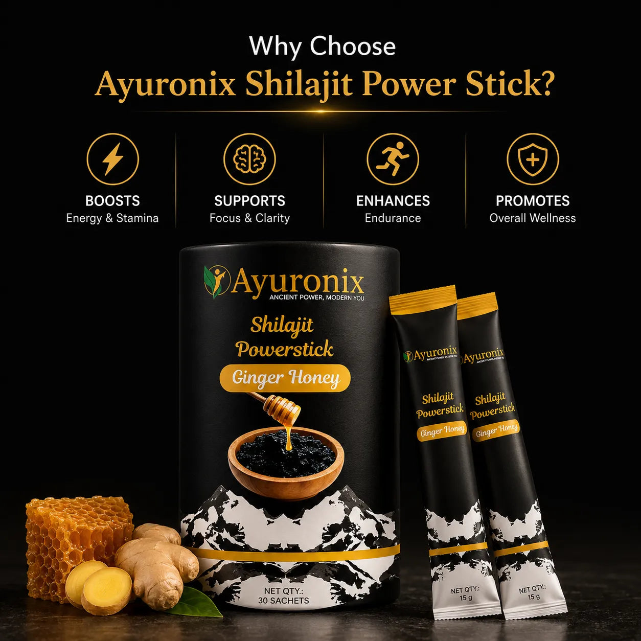 Ayuronix Shilajit Powerstick Ginger Honey